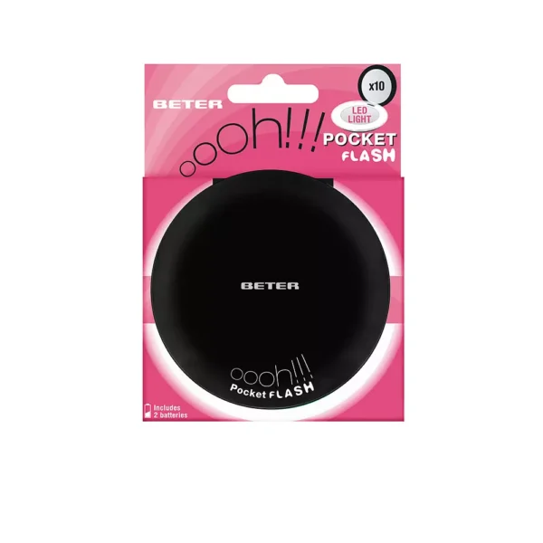 BETER Pocket Flash Mirror With Light & 10X Magnification - Black