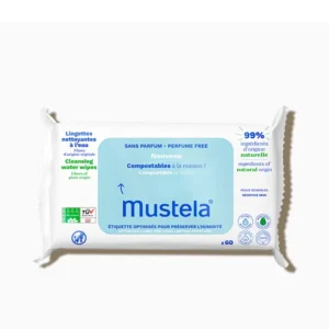 Mustela Unscented Water-Based Wipes 60 Units - Compostable