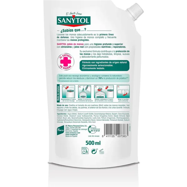 Sanytol Eco Antibacterial Soap 500ML - Nourishing Formula - Image 2