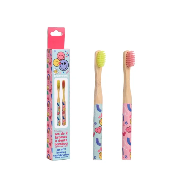 Take Care Smiley Word Bamboo Toothbrush Set of 2 - Image 2