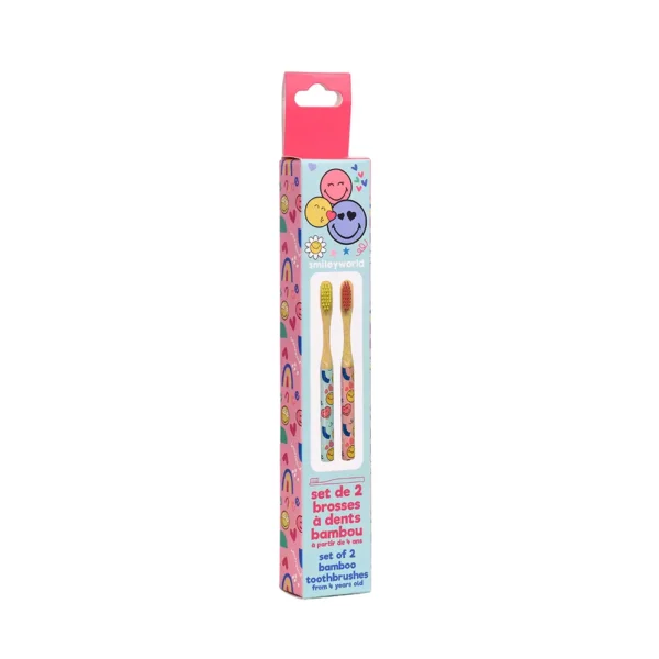 Take Care Smiley Word Bamboo Toothbrush Set of 2 - Image 3