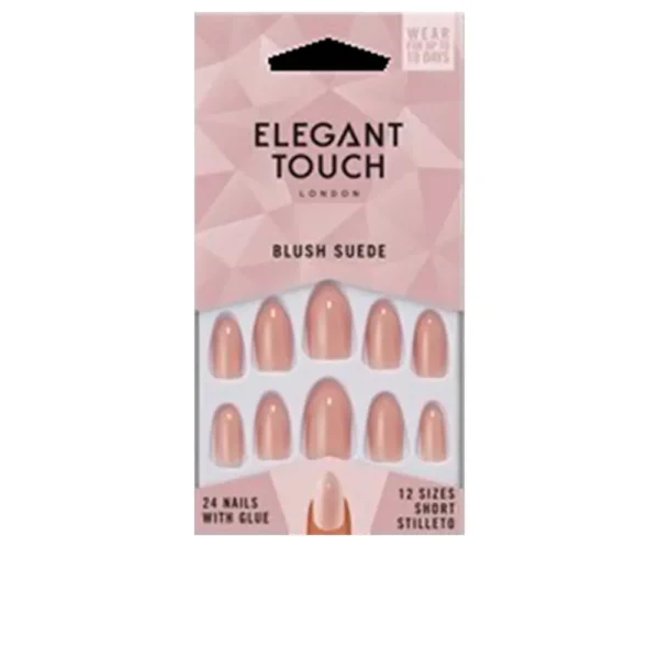 Elegant Touch Core Colour Nails Short Stiletto Blush Suede 24 Pack