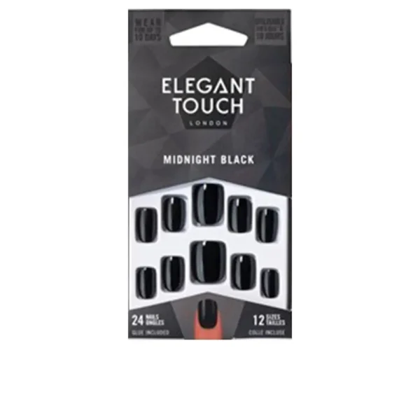 Elegant Touch Core Colour Nails Squoval Midnight Black 24 Pack