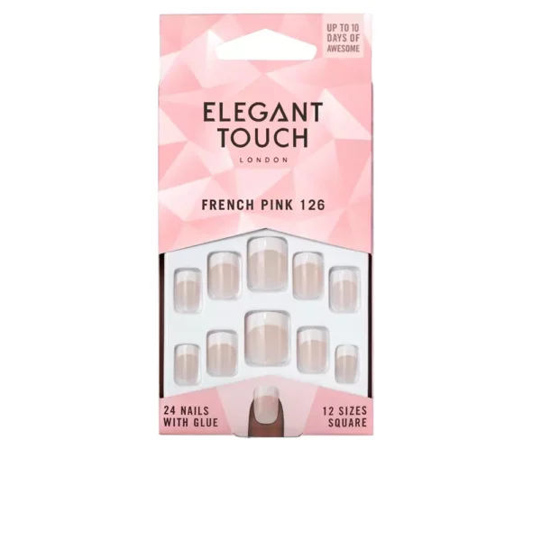 Elegant Touch Pink Square Nails with Glue 24 Units