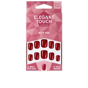 Elegant Touch Polished Colour Squoval Nails - Rich Red