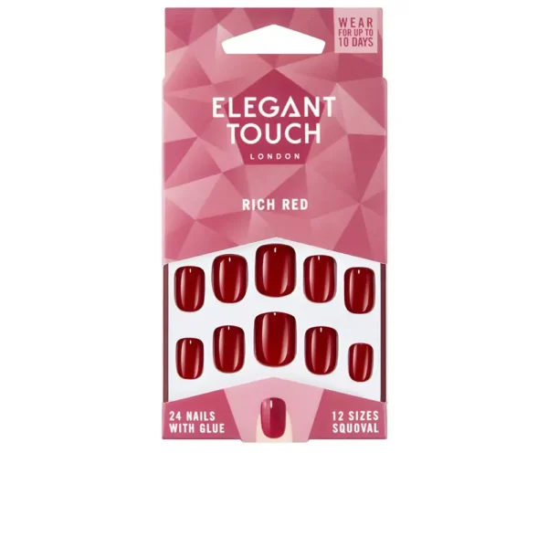 Elegant Touch Polished Colour Squoval Nails - Rich Red