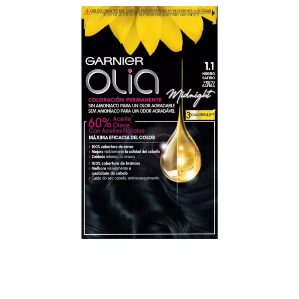 GARNIER OLIA Permanent Hair Color #1.10 Black Sapphire 4 Pack