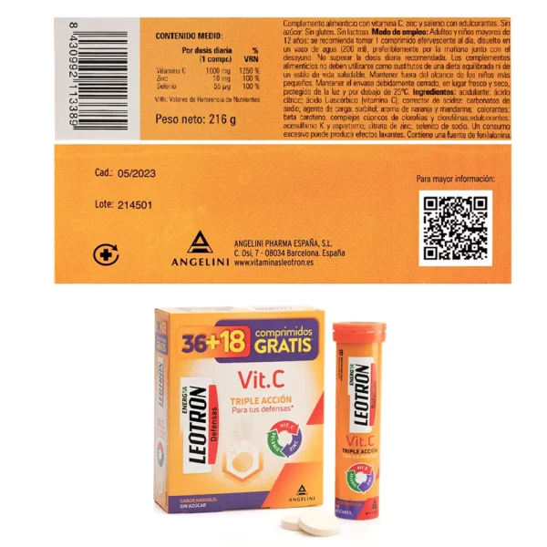 Leotron Vitamin C Effervescent Tablets 54 Units - Orange Flavor - Image 3