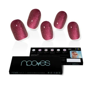 NOOVES Ruby Claret Gel Nails - Premium Glam Glitter (20 Units)