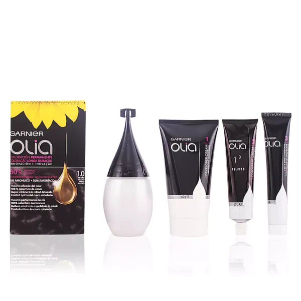 Olia Permanent Hair Color Set #1.0 Ebony Black - 4 Pieces