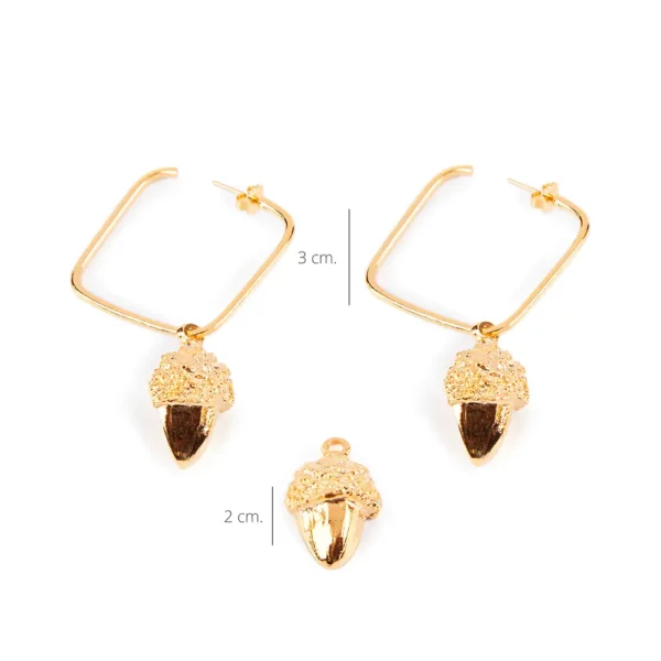 Square Acorn Shiny Gold Earrings - 1 Unit - Image 2