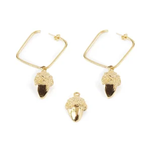 Square Acorn Shiny Gold Earrings - 1 Unit