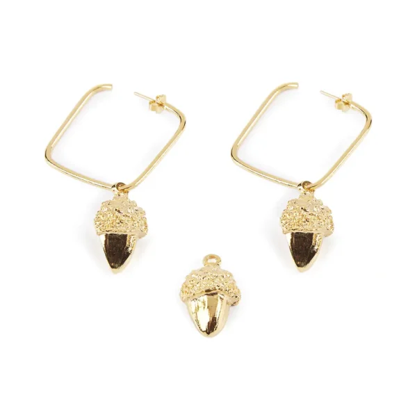 Square Acorn Shiny Gold Earrings - 1 Unit